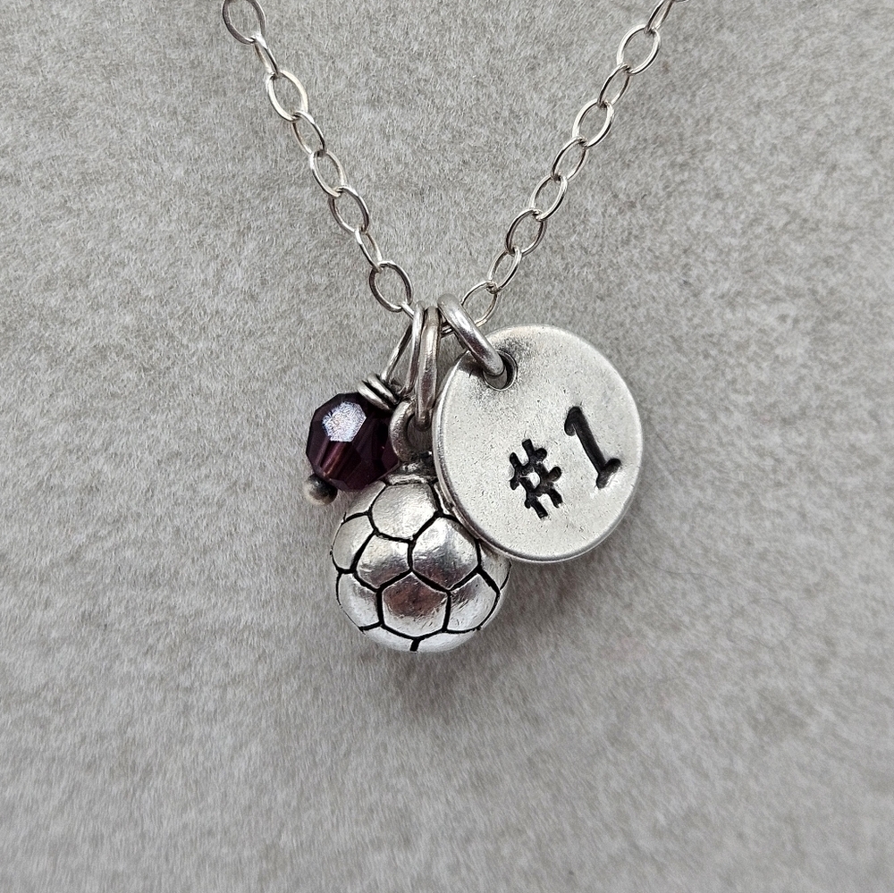 Sterling Silver 925 Dainty Soccer Player #1 Crystal Detail Pendant Necklace